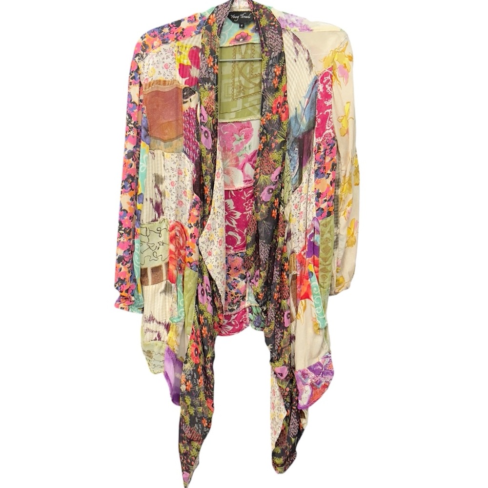Young Threads Patchwork Kimono Womens M Boho Flor… - image 2